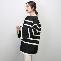Aletta vita/アレッタ ヴィータ Aletta vita 総針編みボートネックボーダーゆるニットプルオーバー/507628867