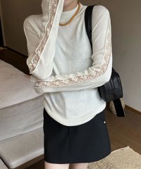 Grandeir/グランディール Grandeir 小花柄レース クルーネック長袖ニット/507641124