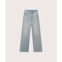 LA POMME petit/ラポミ プチ LA POMME petit Floral Embroidery Denim Pants/花柄刺繍デニムパンツ/507642540