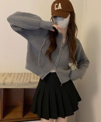 VIVIDLADY/ビビッドレディ VIVIDLADY フード付きジップアップニット ニット セーター 韓国ファッション 秋冬 トップス ジップアップ ショート丈 長袖 レディース/507645190