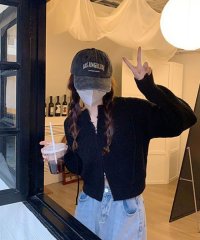 VIVIDLADY/ビビッドレディ VIVIDLADY フード付きジップアップニット ニット セーター 韓国ファッション 秋冬 トップス ジップアップ ショート丈 長袖 レディース/507645190