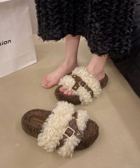 VIVIDLADY/ビビッドレディ VIVIDLADY 厚底ふわふわサンダル 秋冬 ファーサンダル 韓国ファッション ルームシューズ レディース ふわふわ 厚底 サンダル もこもこ/507645194
