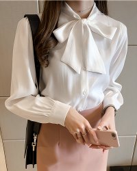 Lily of Valley/リリーオブバリー Lily of Valley エレガント ボウタイ 無地 ブラウス ふんわり 上品 長袖 リボン レディース/507017224