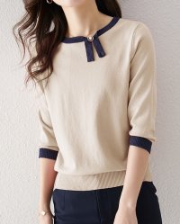 Lily of Valley/リリーオブバリー Lily of Valley パールポイント バイカラー ハイゲージ ニット 上品 きれいめ 七分袖 7分袖 トップス/507017461