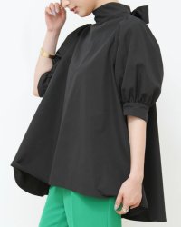 Lily of Valley/リリーオブバリー Lily of Valley バックリボン ハイネック フレア ブラウス 無地 上品 清楚 大人可愛い 五分袖 トップス/507017647