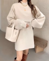 Lily of Valley/リリーオブバリー Lily of Valley レイヤード ニット セットアップ ワンピース ミニ 膝上 長袖 カジュアル 大人可愛い/507017668