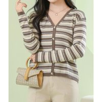 Lace Ladies/レースレディース Lace Ladies マルチボーダー柄 Vネック 長袖 ニット カーディガン/507700125