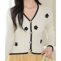 Lace Ladies/レースレディース Lace Ladies 花モチーフ付き Vネック リブ ニット カーディガン/507700157