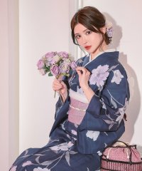 Retica/レティカ Retica 紺地×水彩百合の花 ゆかた3点セット (浴衣+平帯or作り帯+下駄)/507708386