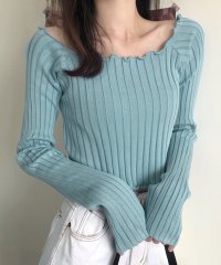 RIFF/リフ Riff リブトップス メロウフリル オフショル 2WAY 長袖 メロー リブニット リブ編み セーター ショート丈 クロップド丈 カットソー Tシャツ /507708432