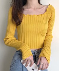 RIFF/リフ Riff リブトップス メロウフリル オフショル 2WAY 長袖 メロー リブニット リブ編み セーター ショート丈 クロップド丈 カットソー Tシャツ /507708432