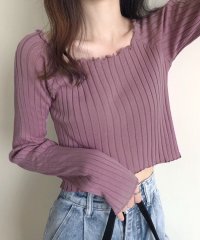 RIFF/リフ Riff リブトップス メロウフリル オフショル 2WAY 長袖 メロー リブニット リブ編み セーター ショート丈 クロップド丈 カットソー Tシャツ /507708432