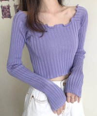 RIFF/リフ Riff リブトップス メロウフリル オフショル 2WAY 長袖 メロー リブニット リブ編み セーター ショート丈 クロップド丈 カットソー Tシャツ /507708432