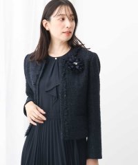 MK MICHEL KLEIN/ノーカラーファンシーツイードジャケット/セットアップ対応/洗える/507712070