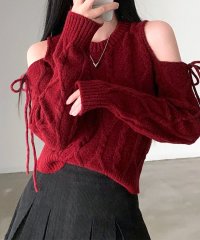 RIFF/リフ Riff オープンショルダーリボンケーブルニット オフショル セーター ケーブル編みニット Tシャツ カットソー プルオーバー トップス 長袖 無地/507531340