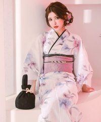 Retica/レティカ Retica 白地×2色水彩フラワー ゆかた3点セット (浴衣+平帯or作り帯+下駄)/507708384