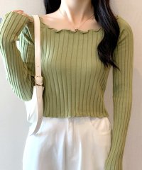 RIFF/リフ Riff リブトップス メロウフリル オフショル 2WAY 長袖 メロー リブニット リブ編み セーター ショート丈 クロップド丈 カットソー Tシャツ /507708432