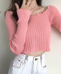 RIFF/リフ Riff リブトップス メロウフリル オフショル 2WAY 長袖 メロー リブニット リブ編み セーター ショート丈 クロップド丈 カットソー Tシャツ /507708432