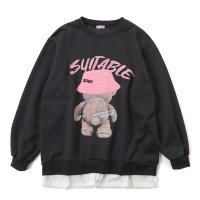 Belle Cie/ベルシー Belle Cie スウェット トップス 裏起毛 トレーナー イラスト くま アニマル レディース 韓国ファッション レイヤード 大きいサイズ ゆった/507717953