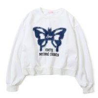 Belle Cie/ベルシー Belle Cie スウェット トップス 裏起毛 トレーナー チョウ 蝶 バタフライ レディース 韓国ファッション アップリケ デニム ミディ丈 秋冬/507717954
