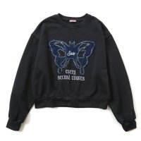 Belle Cie/ベルシー Belle Cie スウェット トップス 裏起毛 トレーナー チョウ 蝶 バタフライ レディース 韓国ファッション アップリケ デニム ミディ丈 秋冬/507717954