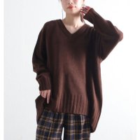 GOLD JAPAN/ゴールドジャパン GOLDJAPAN【大きいサイズ】バックスリット入りVネックリブニット/507722068