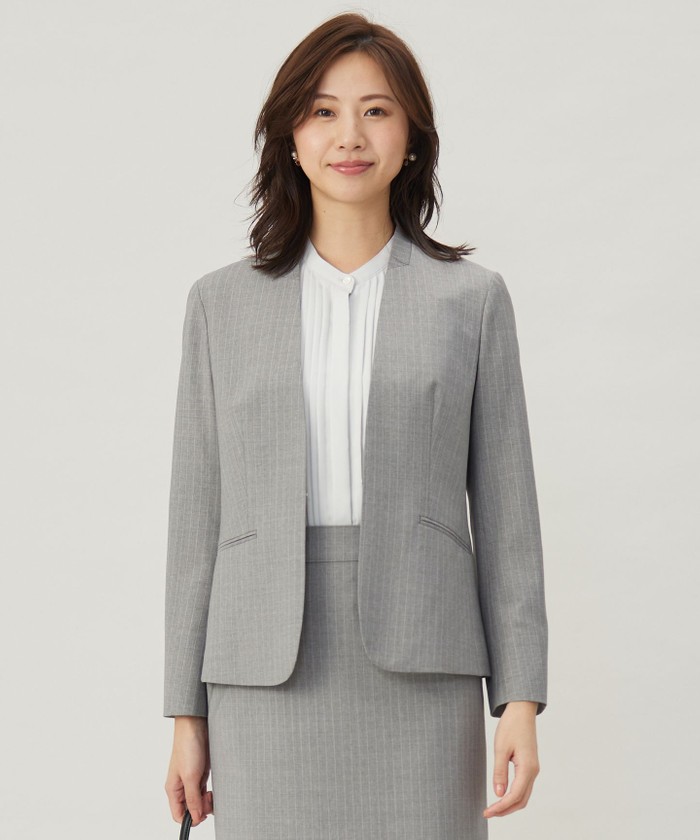 美品　ジェイプレス セットアップ ストレッチ　ノーカラー テーパード　洗える 洗える／日本製／ストレッチ性／セットアップ可】美シルエット