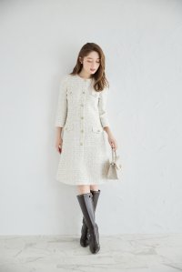 tocco closet/トッコクローゼット tocco closet スノーフレーク飾り釦付きツイードワンピース/507726089