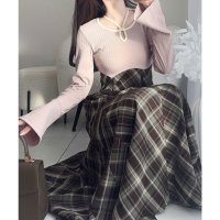 Classical Elf/クラシカルエルフ Classical Elf 【mily bilet】チョーカー使い配色パイピングカットソードッキングチェックワンピース/507729775