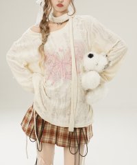 HOOK/フック HOOK 【HOOK】for girls リボンタイ付きサイドシャーリングダメージ透かしニットソー/507730407