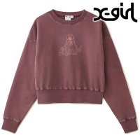 X-girl/エックスガール X－girl FACE PIGMENT DYED COMPACT SWEAT TOP NAVY [105244012027]/507731055