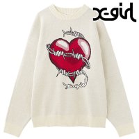 X-girl/エックスガール X－girl HEART BARBED WIRE JACQUARD KNIT TOP OFF－WHITE [105244015004]/507731058