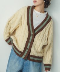 Noia/ノイア Noia ケーブルニット リブ配色カーディガン/507730999