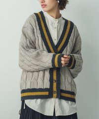 Noia/ノイア Noia ケーブルニット リブ配色カーディガン/507730999