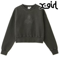 X-girl/エックスガール X－girl FACE PIGMENT DYED COMPACT SWEAT TOP NAVY [105244012027]/507731055