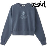X-girl/エックスガール X－girl FACE PIGMENT DYED COMPACT SWEAT TOP NAVY [105244012027]/507731055