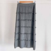 shoppinggo/ショッピングゴー shoppinggo フリンジニットスカート レディース ロングスカート シンプル デイリー ウエストゴム 膝丈 ストレッチ ボタンデザイン /507734653
