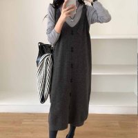 shoppinggo/ショッピングゴー shoppinggo 大きいサイズ ニットワンピ ジャンパースカート マキシ丈ニットキャミワンピース 春秋冬 Vネック 無地 マタニティ 大人/507734654