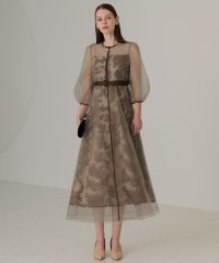 Leja/レジャ Leja チュールパイピングリーフベルトAラインドレスワンピース美脚効果結婚式 パーティードレス 成人式 20代 30代 40代/507737699