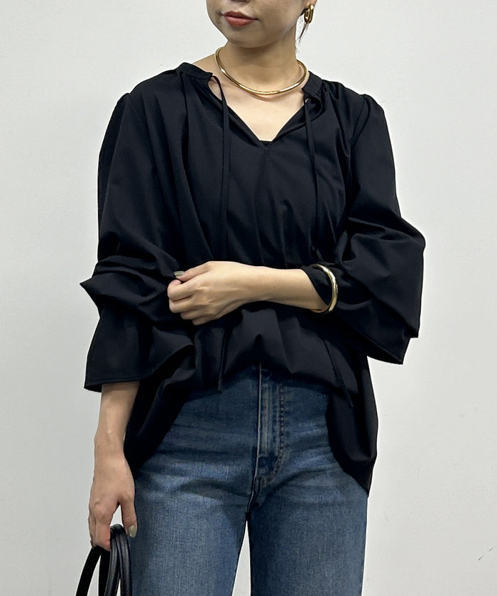 美品♪ラウンジドレス◆2WAY コットンスキッパーブラウス　長袖　ブラック セール】【Loungedress】2WAYスキッパーブラウス(507738583