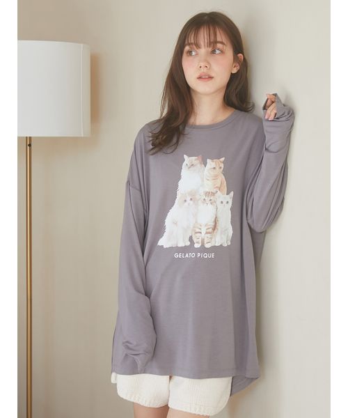 セール】【ONLINE限定】CAT柄ワンポイントTシャツ&ロングパンツ