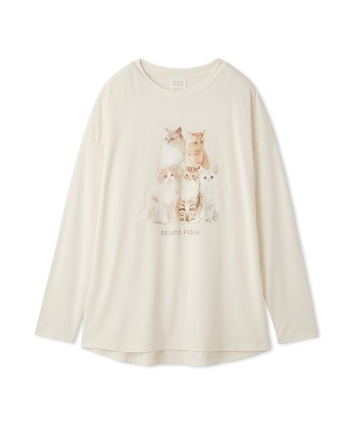 gelatopique ジェラートピケ　CAT柄ワンポイントTシャツロングパンツ ONLINE限定】CAT柄ワンポイントTシャツ&ロングパンツセット