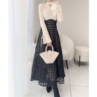 Classical Elf/クラシカルエルフ Classical Elf 【mily bilet】気分上がる美シルエット♪袖レースリブニットドッキングワンピース/507741395
