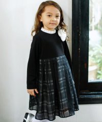 BeBe/フリル襟シアーチェック切り替えワンピース(110~130cm)/507724867