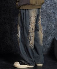 1111clothing/ワンフォークロージング 1111clothing クラッシュアート ワイドデニムパンツ/507743919