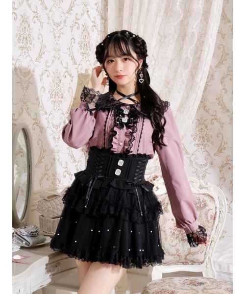 ノエミー NOEMIE レース配色姫スリーブブラウス （黒