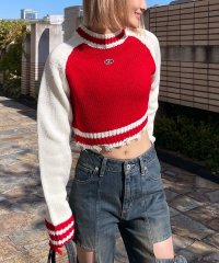 SPIRALGIRL/スパイラルガール SPIRALGIRL ロゴプレート付きラグランダメージショートニット/507764539
