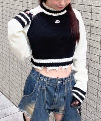 SPIRALGIRL/スパイラルガール SPIRALGIRL ロゴプレート付きラグランダメージショートニット/507764539