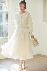tocco closet/トッコクローゼット tocco closet フラワー釦ショート丈ニットカーディガン×チュールフレアスカートSET/507764652