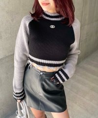 SPIRALGIRL/スパイラルガール SPIRALGIRL ロゴプレート付きラグランダメージショートニット/507764539